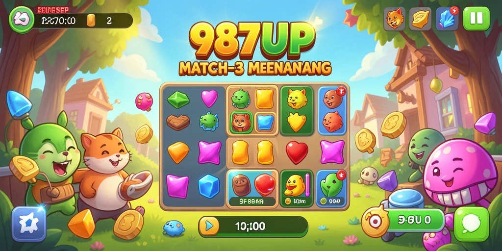 Screenshot gameplay 987UP menunjukkan keseruan dalam mencocokkan simbol.