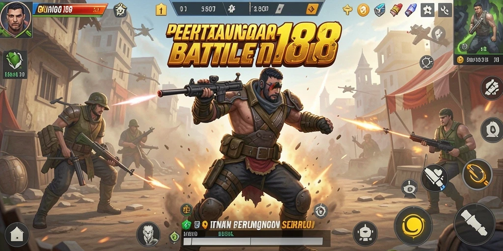 Gameplay BINGO188 menunjukkan aksi pertarungan Battle Royale yang seru.