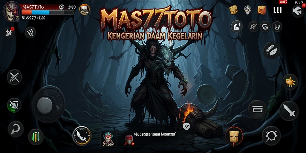 Screenshot gameplay menegangkan dari MAS77TOTO dengan suasana gelap.