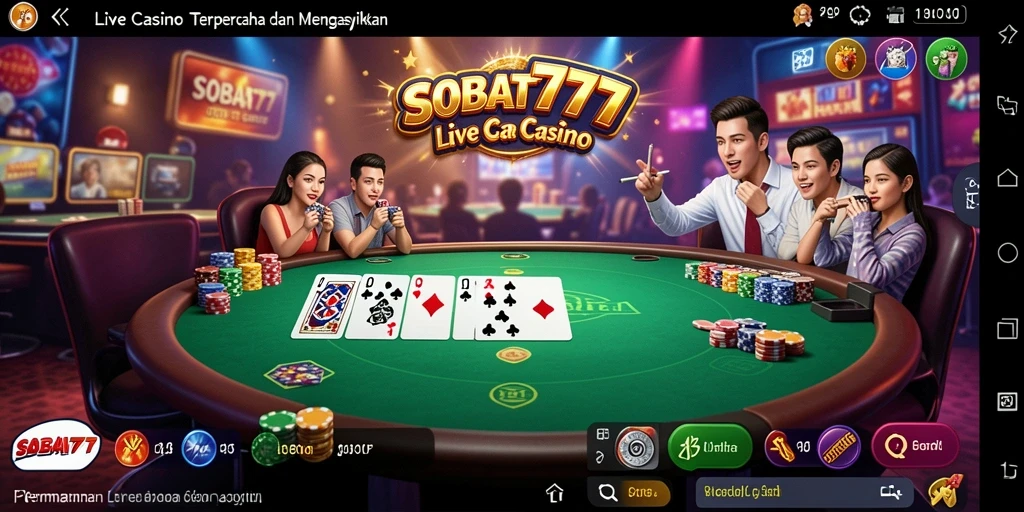 Tampilan gameplay SOBAT777 dengan dealer langsung dan permainan seru.